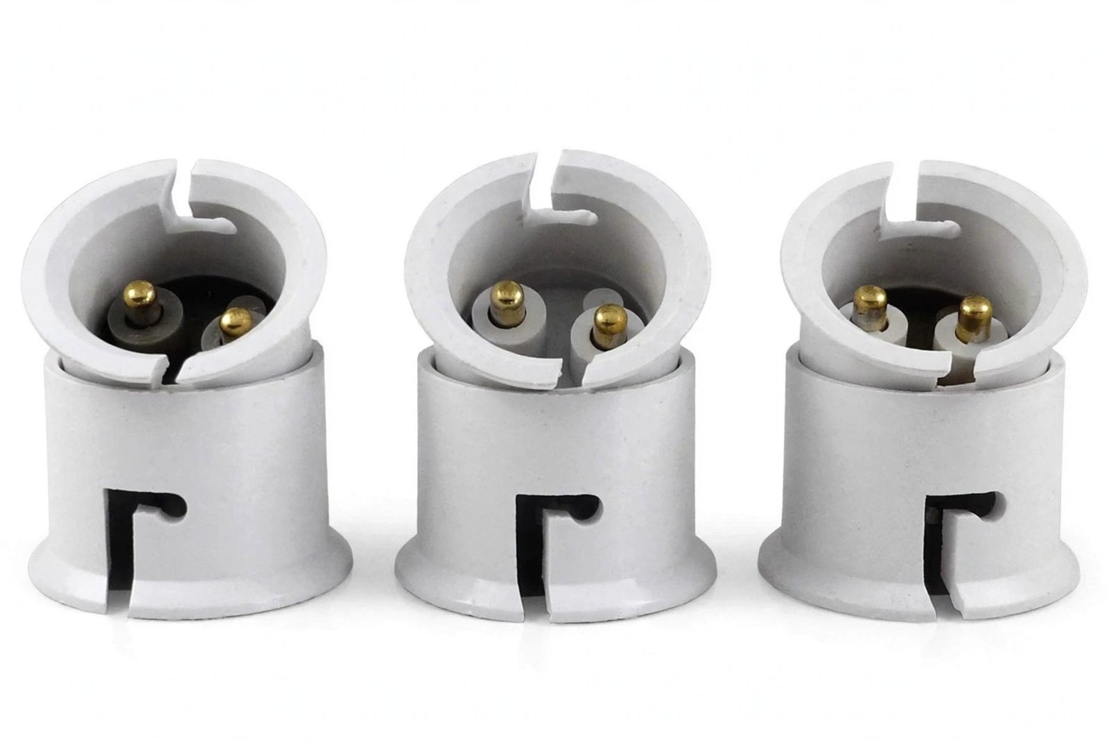 Brass B22 bayonet lamp holders — batten, pendant and angle types