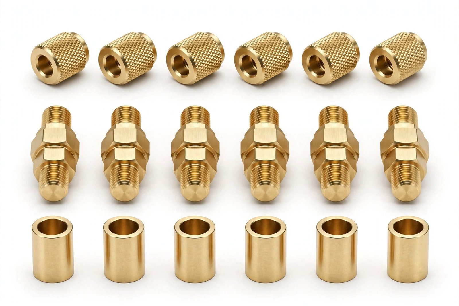 Brass threaded inserts, hex nuts and spacers